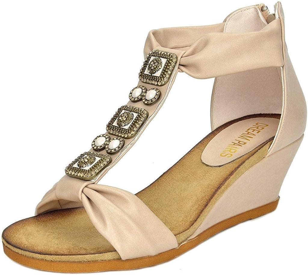 DREAM PAIRS Aztek New Women's Summer Fashion Design Ankle Low Wedge Platform Heel Sandals Beige Size 5.5