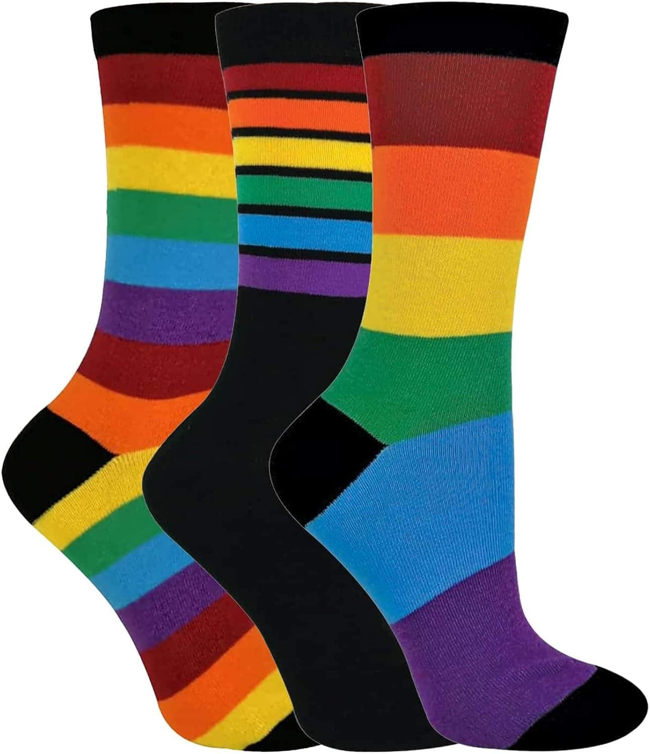 SockSnob - 3 Pack Mens Womens Colorful Striped Cotton Crew Rainbow Socks