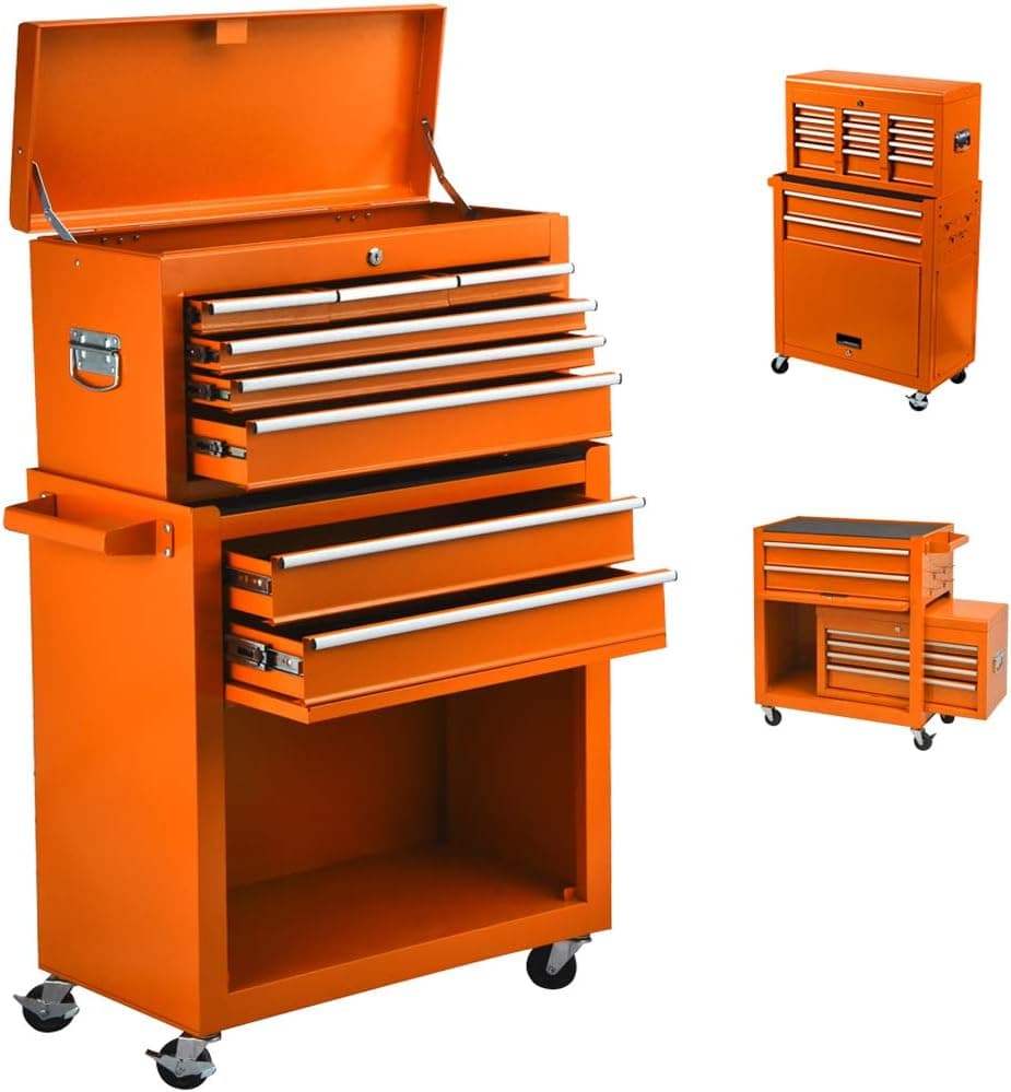 Big Rolling Tool Chest, 8-Drawer Big Tool box with Wheels Tool Cabinet Tool Storage, Toolbox with Lockable Drawers, Tool Chest for Workshop Machinery Garage (Black)