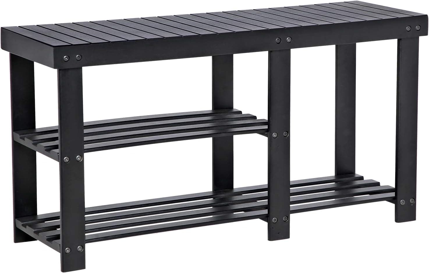 SONGMICS Bamboo Shoe Bench, Shoe Rack for Boots, Entryway Storage Organizer, 3-Tier Shoe Shelf, for Hallway, Bathroom, Living Room, Corridor, Black ULBS06BK