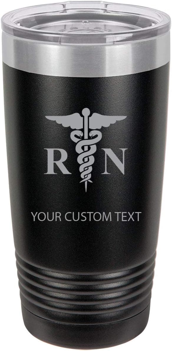 RN Registered Nurse Personalized Add Your Custom Text Insulated Tumbler 20 Oz Travel Coffee Mug Customizable (Black)