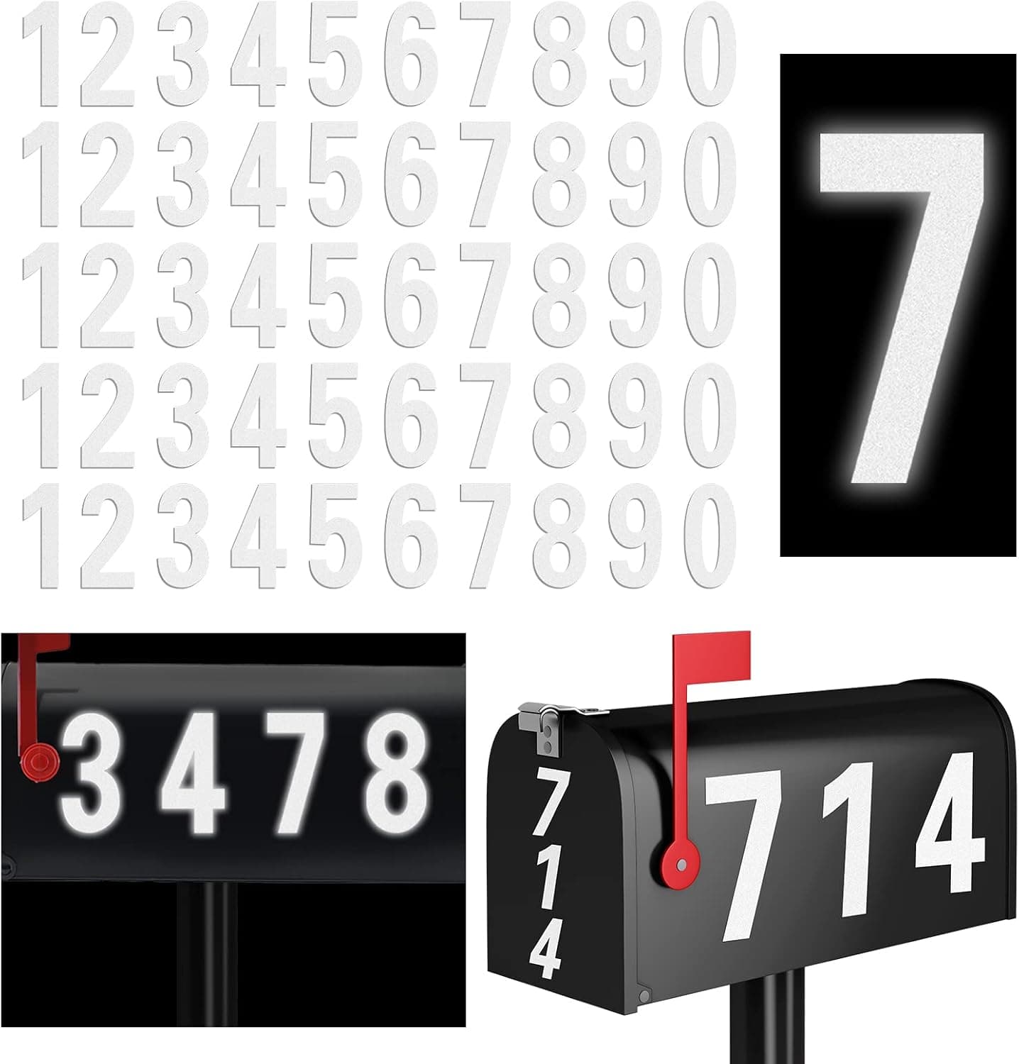 Mailbox Numbers, Reflective Mailbox Numbers for Outside (3 inch, 5 Set) Waterproof Mailbox Stickers 0-9 Vinyl Self Adhesive Numbers for Mailboxes, Doors, Signs, Cars