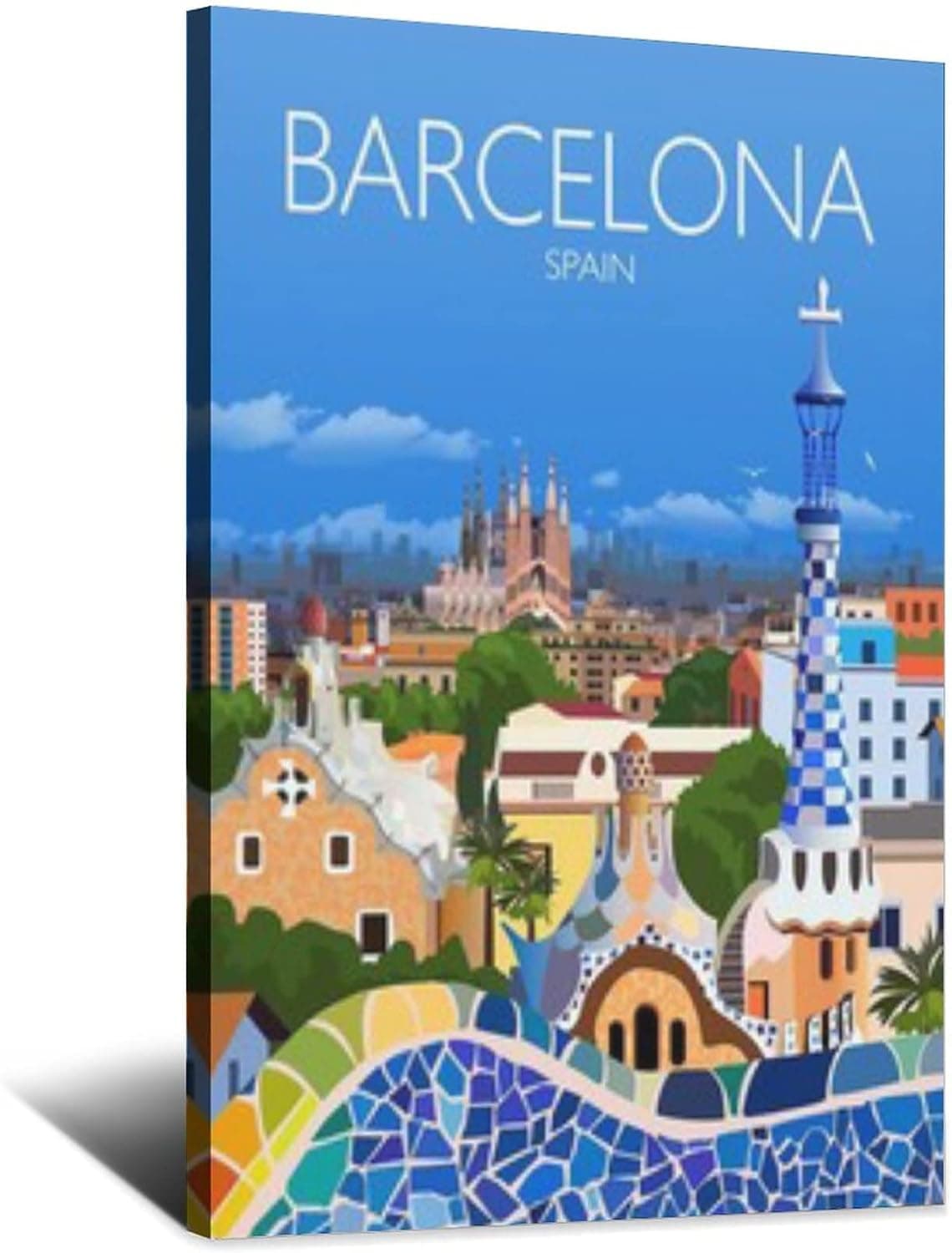 Spain City of Barcelonas Vintage Travel Poster Canvas Art Print Poster Office Family Bed Room Kitchen Toilet Decorative Posters Wall Decor Posters 16x24inchs(40x60cm)