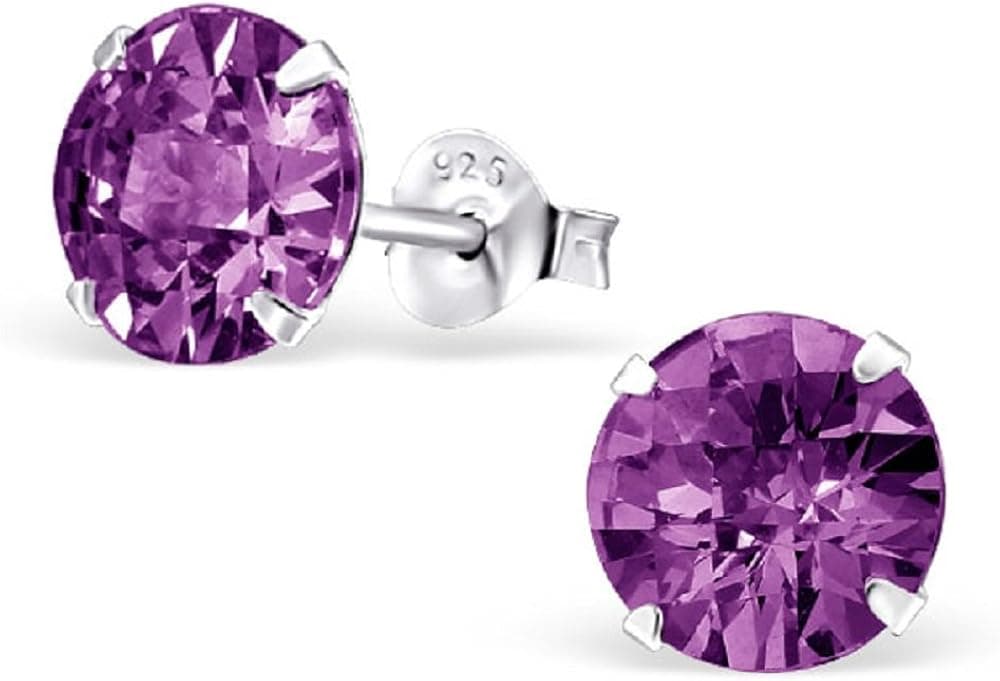 ICYROSE 925 Sterling Silver 8mm Round Amethyst CZ Stud Earrings 22251