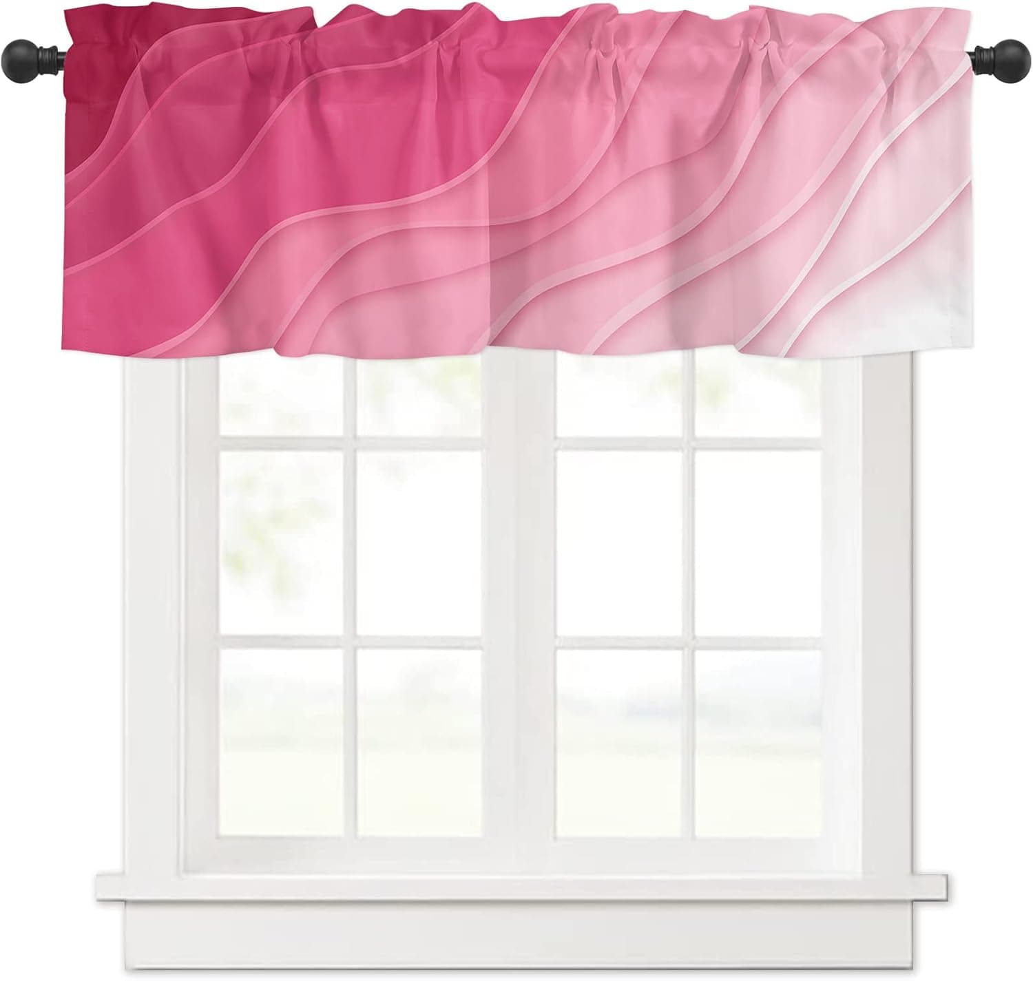 Valentines Curtain Valance for Windows Rosy Pink Ombre Geometric Rod Pocket Valance Window Treatments 1 Panel Abstract Ocean Short Curtains for Kitchen Windows Bathroom Bedroom 54 x 18 inch