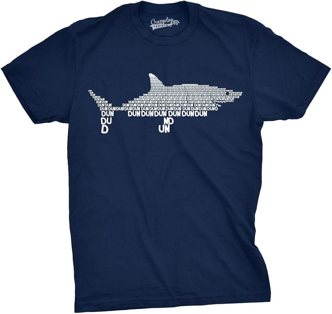 Mens Dun Dun Shark Theme T-Shirt Cool Graphic Great White Music Text Tee