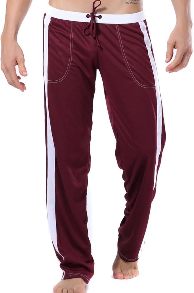 DESMIIT Men's Elastic Waist Casual Sport Pants with Pockets Brown
