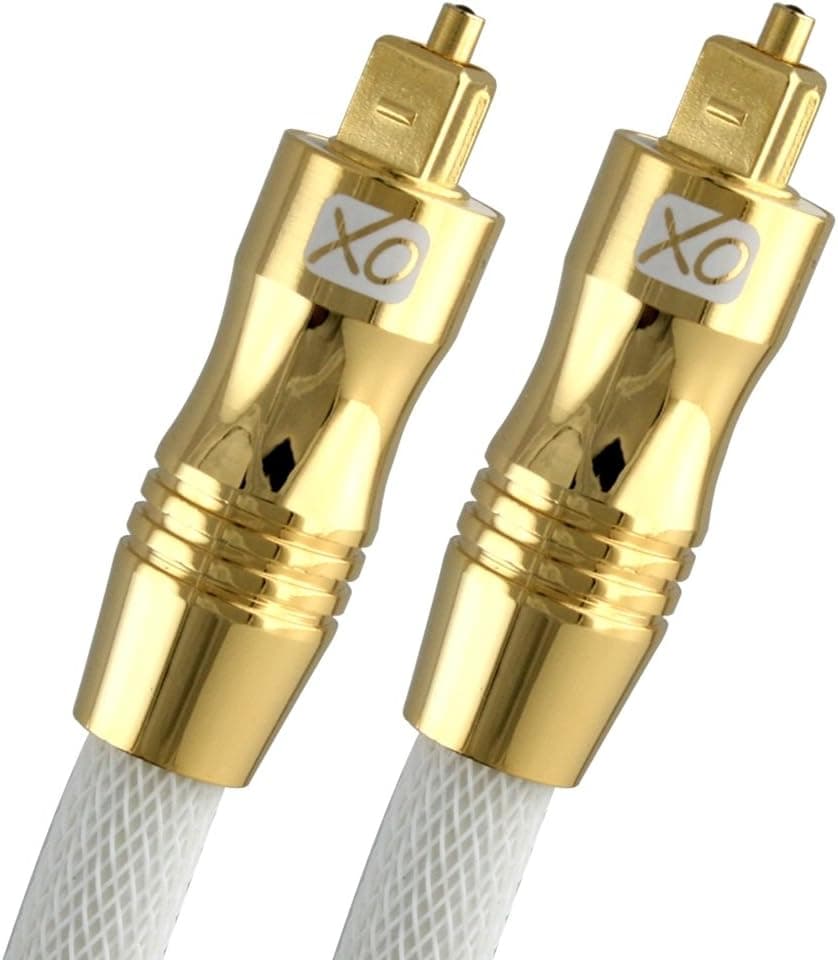 XO 32 ft / 10m Optical TOSLINK Digital Audio SPDIF Cable - White, Gold Series. 24k Gold Casing. Compatible with PS4/PS3, Xbox One, Wii, Sky Q, Sky HD, HD TVs, DVD, Blu-Rays, AV Amp