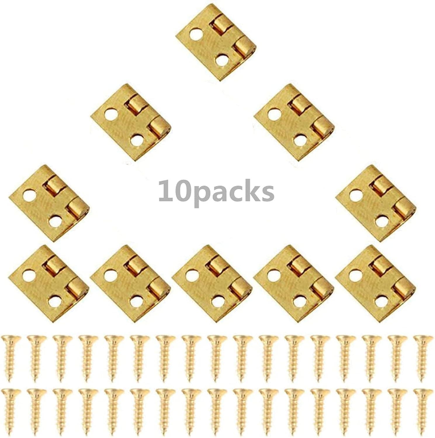 NATURE BEAUTY Mini Hinge Clips Dollhouse Furniture Jewelry Wooden Box Cabinet Door Brass Hinges Miniature Accessories Wooden Music Box Wine Case Hinge with Screw 10pcs, Gold, S (HINGE721)