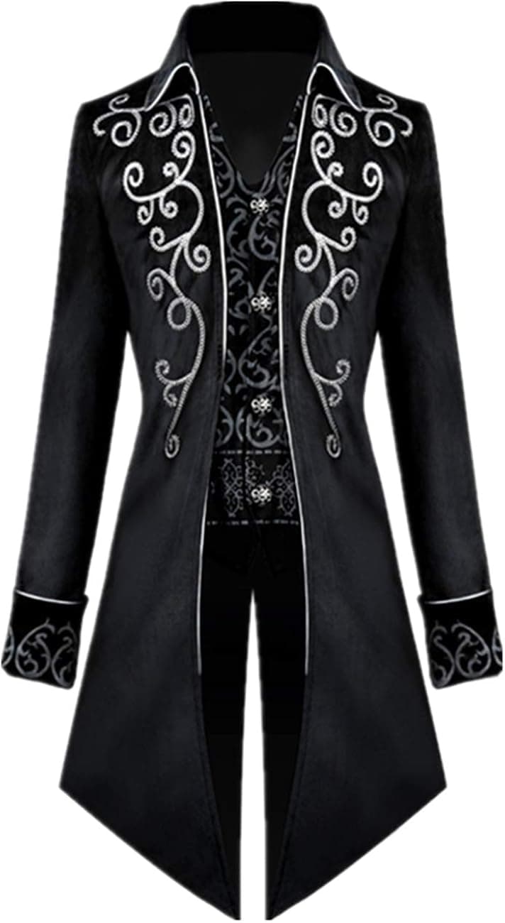 Crubelon Men's Steampunk Vintage Tailcoat Jacket Gothic Victorian Frock Coat Uniform Halloween Costume