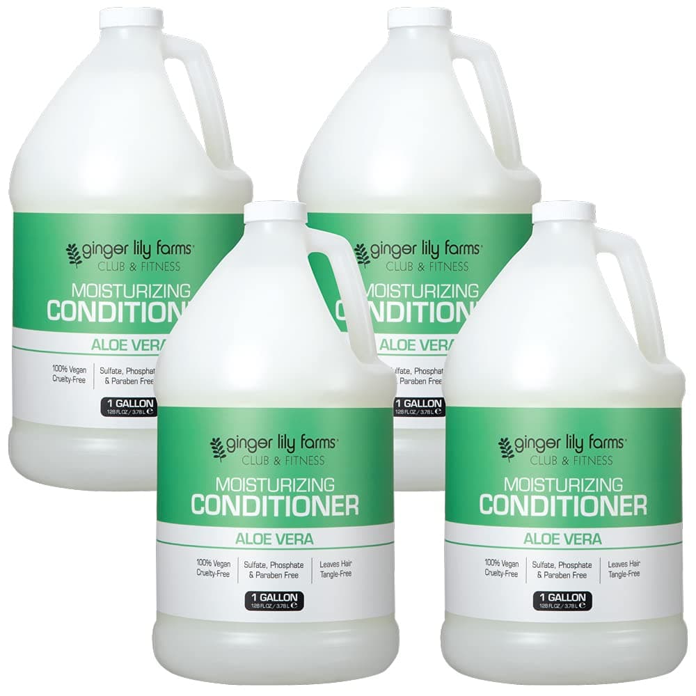 Ginger Lily Farms Club & Fitness Moisturizing Conditioner for Dry Hair, 100% Vegan & Cruelty-Free, Aloe Vera Scent, 1 Gallon Refill (Pack of 4)