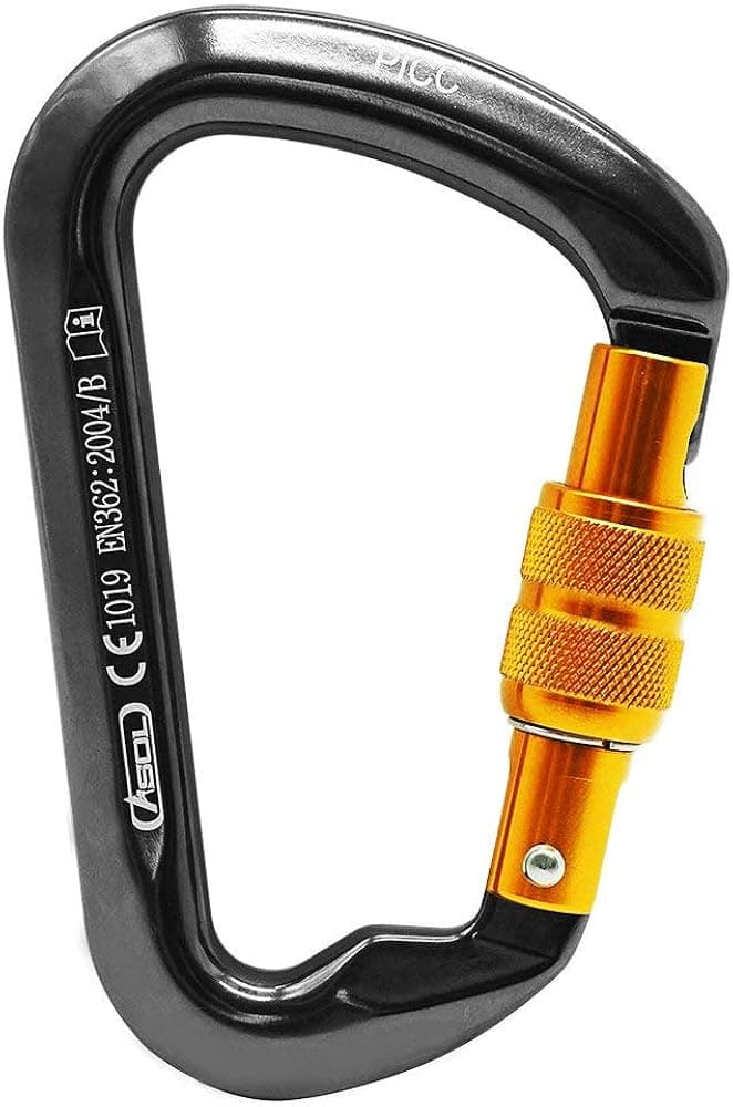 SUNKY - Aluminum Locking Carabiner, Screw Lock Climbing D Shape Spring Clip Heavy Duty Hook Buckle for Home RV Camping Fishing Rock Hiking Traveling - Grey