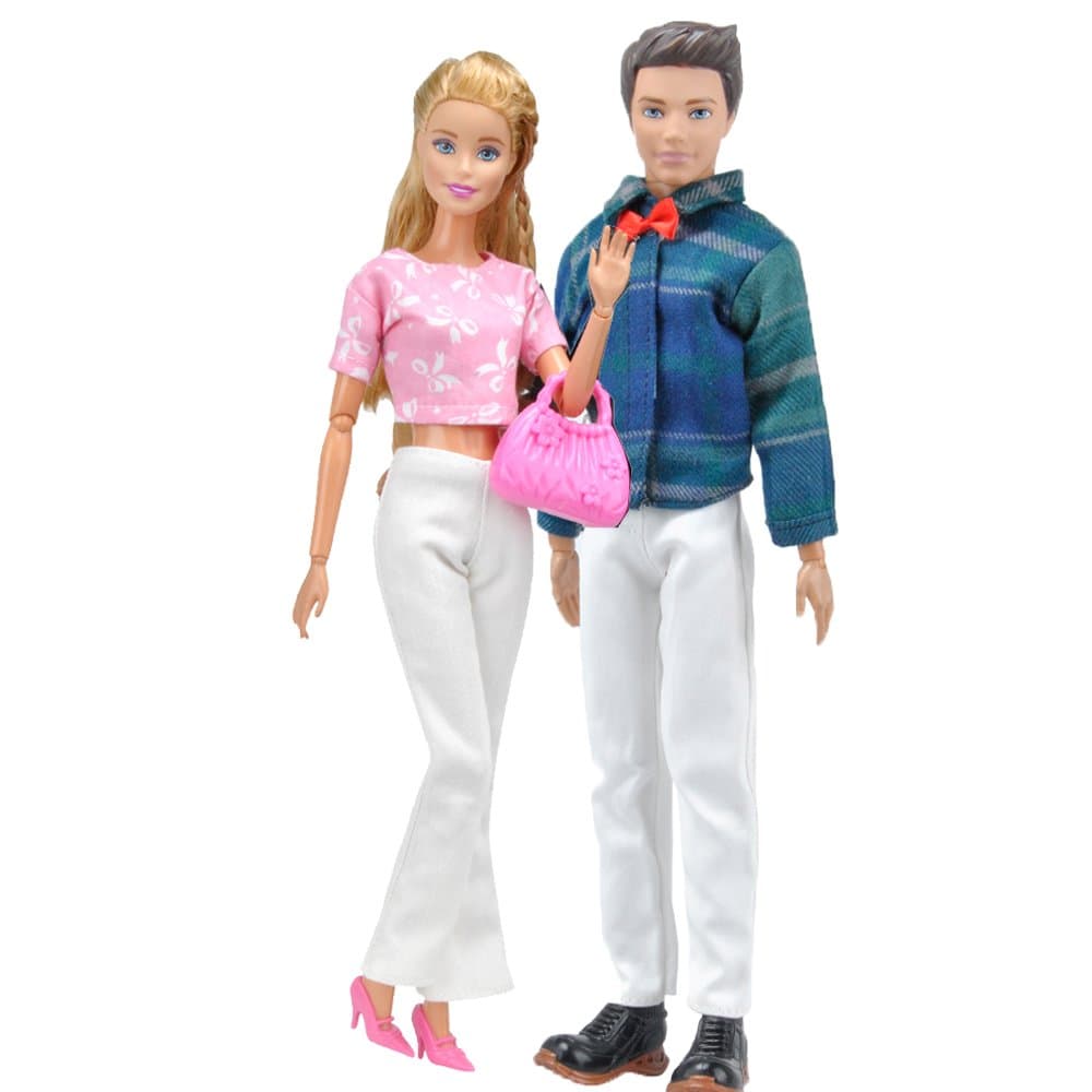 E-TING Handmade Outfit Clothes T-Shirt Pants Casual Suit Couple Dating Clothing Accessories Shoes for Girl Boy Dolls (Top Canvas T-Shirt Flare Trousers)
