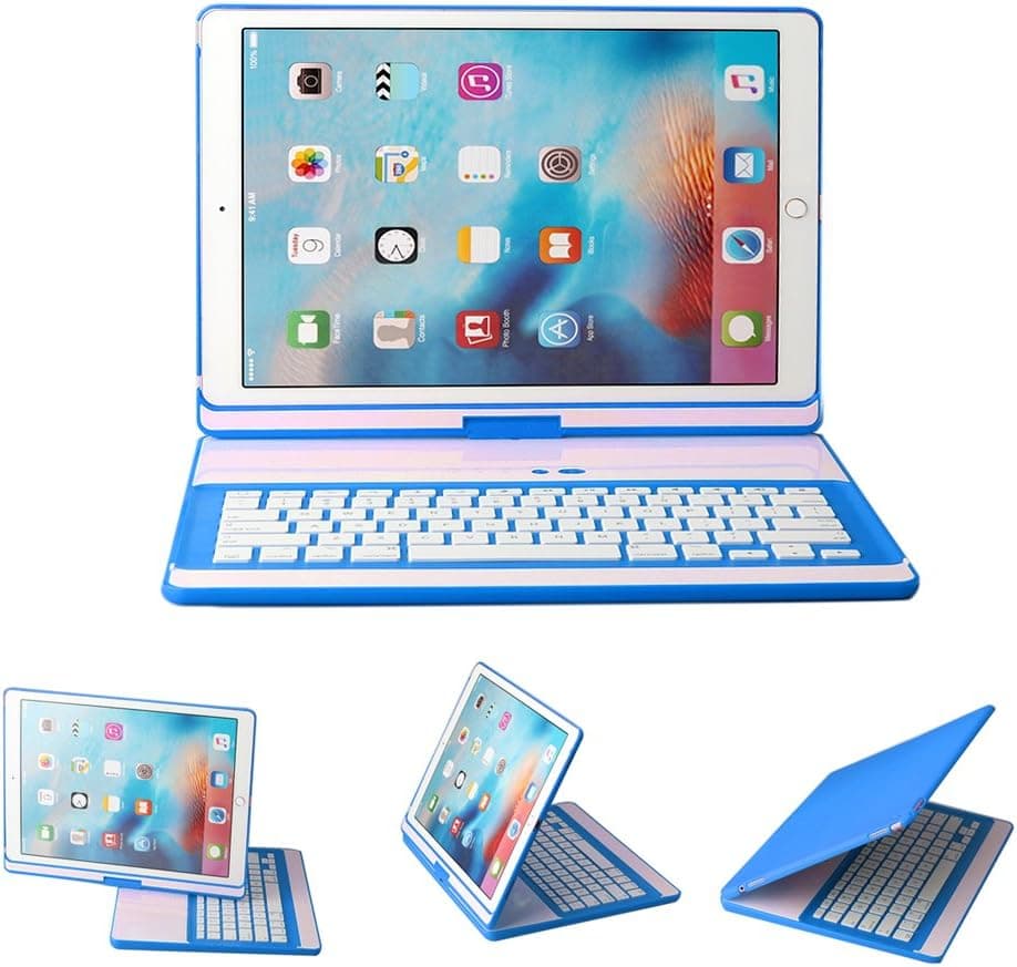 iPad pro 12.9 Keyboard case, Feitenn 360 Degree Rotation ipad pro case with Wireless Bluetooth Keyboard Swivel Stand Heavy Duty Shockproof Flip case for ipad pro 12.9 inch(Blue)