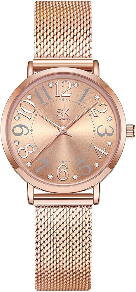 SK Watches Women Stainless Steel Band Ladies Quartz Wristwatches Women Clock Bracelet Watch