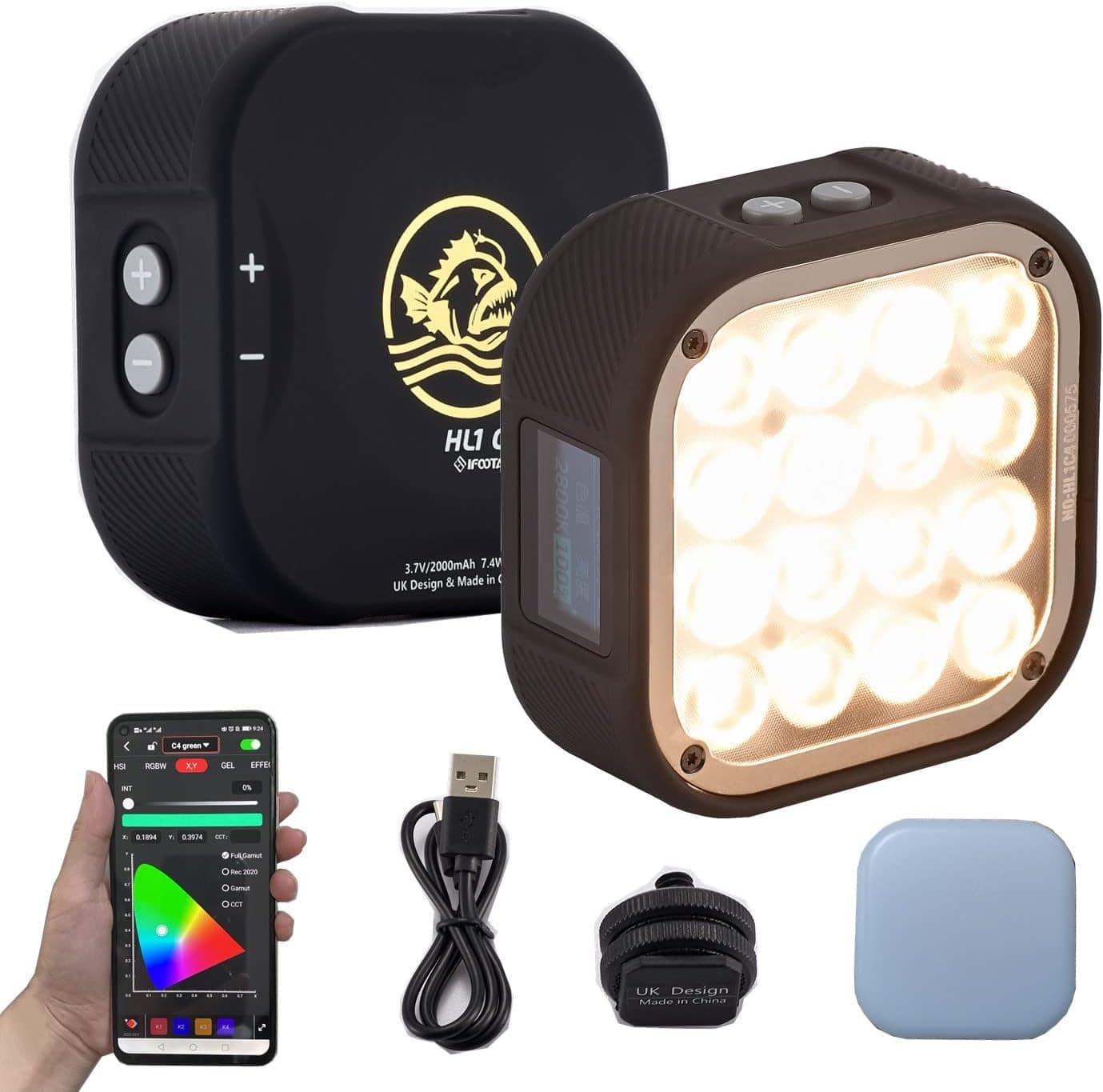 IFOOTAGE RGB Video Lights,360° Full Color Portable Mini Soft Light,Dimmable LED Video Panel Light,CRI 95+/ 2700K-10000K/App Control/Support Magnetic Attraction（Black）