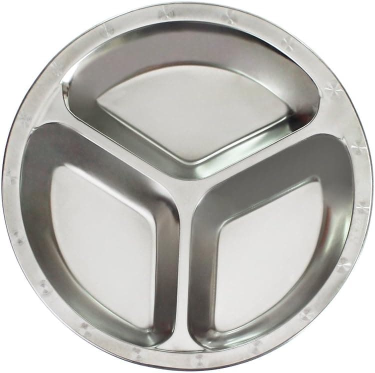 Stainless Steel Divided Camping Plate - Round 3-compatment 10 inches - by Not Just A Gadget
