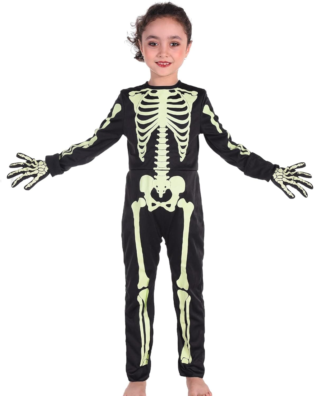 Partisky Skeleton Costume for Kids Toddler,Halloween Glow in The Dark Skeleton Costume for Boys Girls with Gloves