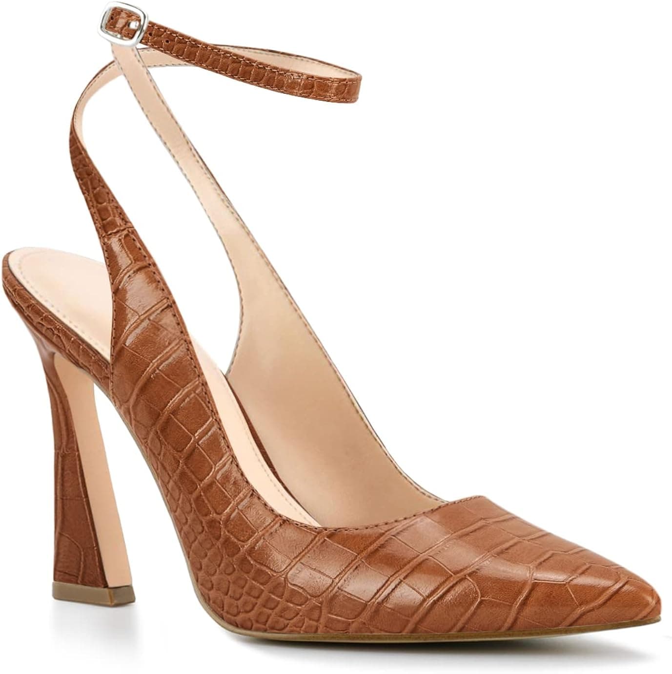 Reoplty Women's Slingback Pumps Shoes Pointy Closed Toe High Heels Flared Heel Dress Shoes