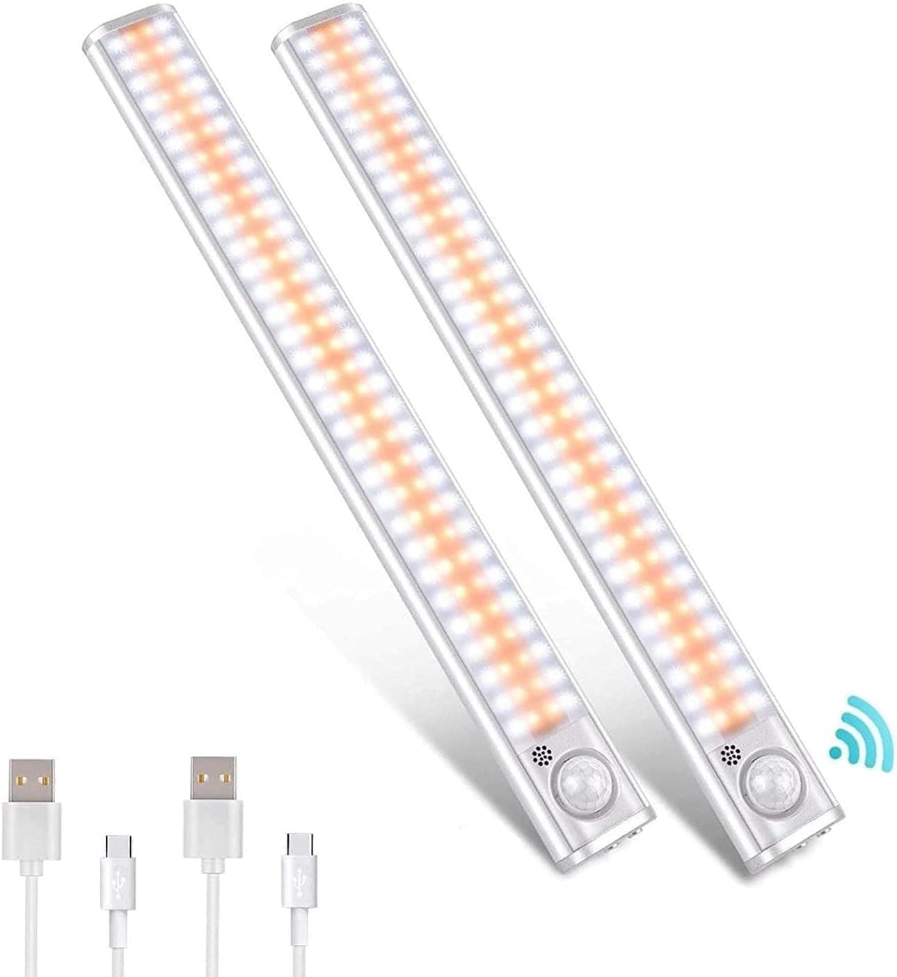 LUNSY LED Under Cabinet Lighting, 120 LED Dimmer Motion Sensor Closet Light, Portable Wireless Light bar with USB Rechargeable, 12 in, Ideal for Kitchen,Dormitory,Basement,Cupboard(2 Pcs)