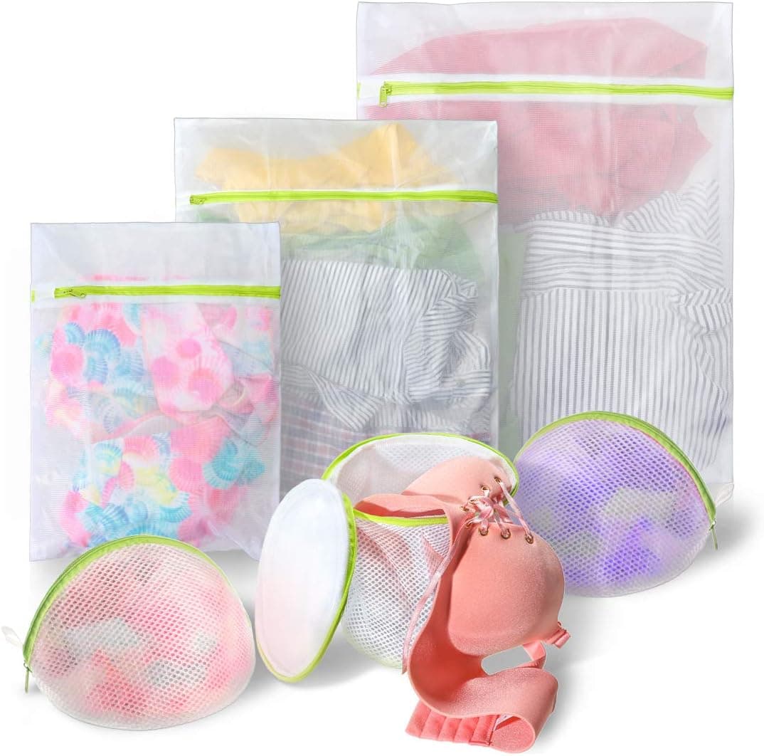 Lrophyte Mesh Laundry Bag, Travel Storage Organize Bag, Clothing Washing Bags for Blouse, Hosiery, Stocking, Bra, Underwear, Lingerie (Green Zipper(Set of 6))