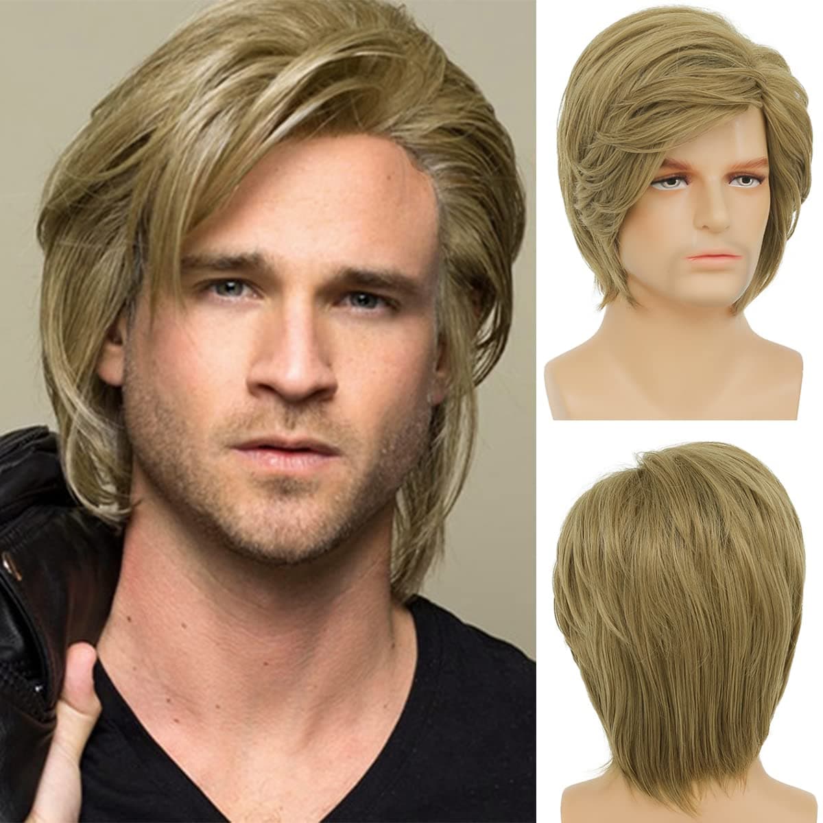 RicHyun Short Blonde Wig for Men Short Layered Blonde Wig Natural Synthetic Hair Wig for Daily Costume Halloween