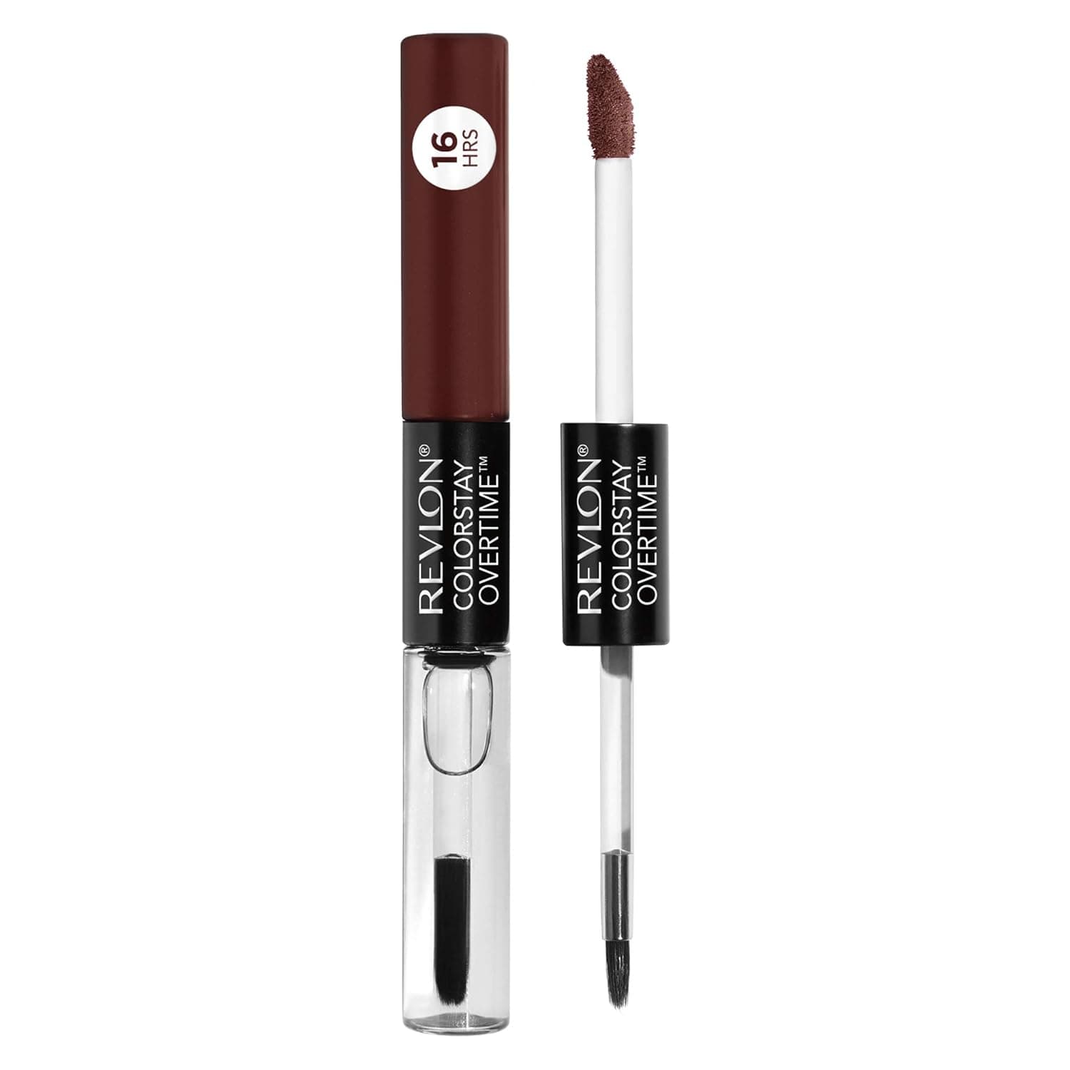 Liquid Lipstick with Clear Lip Gloss by Revlon, ColorStay Face Makeup, Overtime Lipcolor, Dual Ended with Vitamin E in Nude, No Coffee Break (570), 0.07 Oz