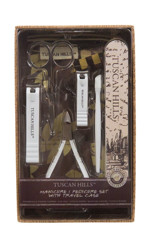 Tuscan Hills Piece Bath Set Fingernail & Toenail Clippers, Nail File Cuticle Clipper, Manicure Scissors, Cuticle Pusher, and Travel Case (Manicure & Pedicure Set)