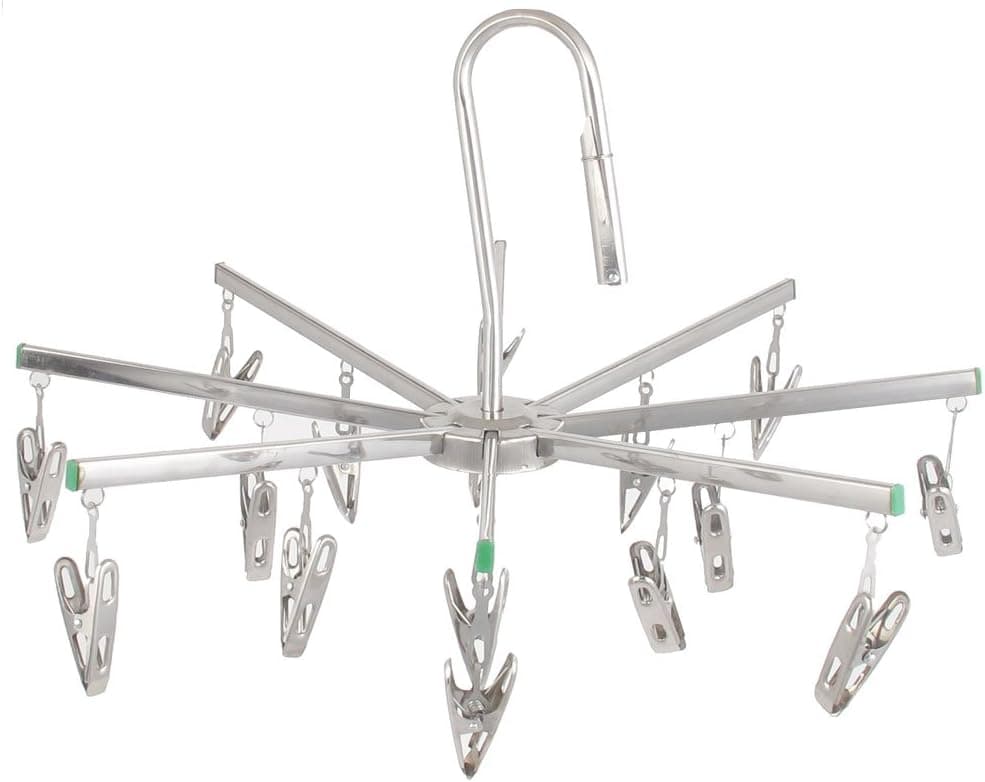 uxcell Metal 16 Pegs Clips Laundry Towel Clothes Folding Hanger Silver Tone