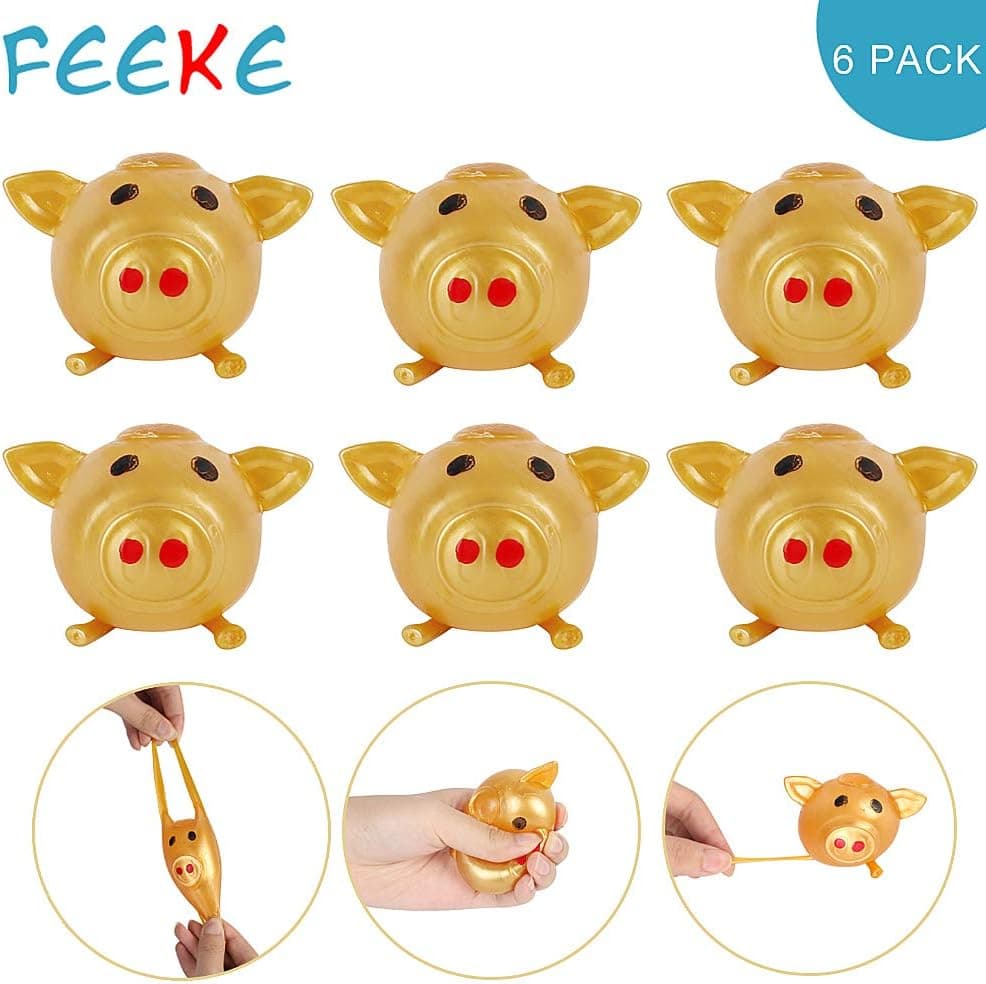 Feeke 6 Pack Pig Splat Ball Sticky & Stretchy Toys Bouncy Balls Slow Rising Squishy Toy Stress Relief Ball Tricky Toys for Adults Kids (Gold) (Gold)