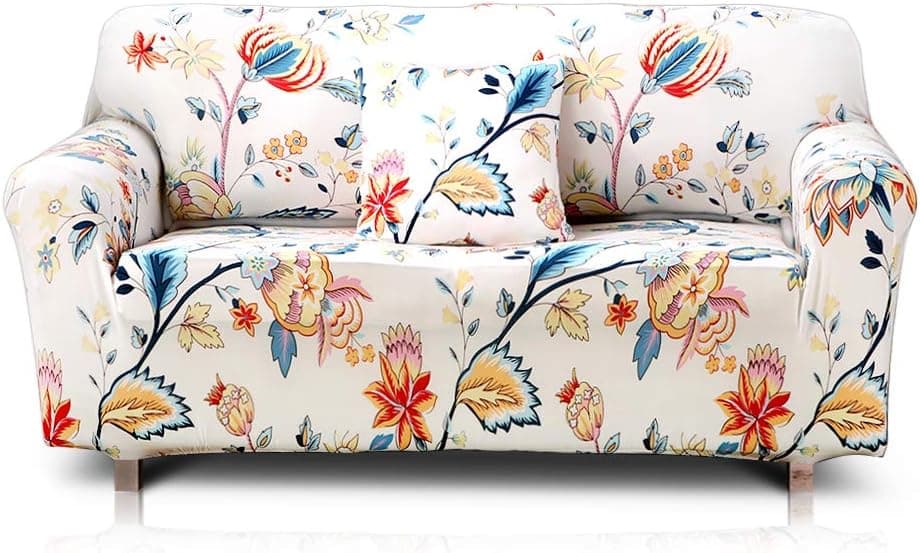 Hipinger Spandex Fabric Stretch Couch Cover Sofa Slipcover Stylish Furniture Protector for 4 Cushion Couch (4 Seater, Floral Pattern)