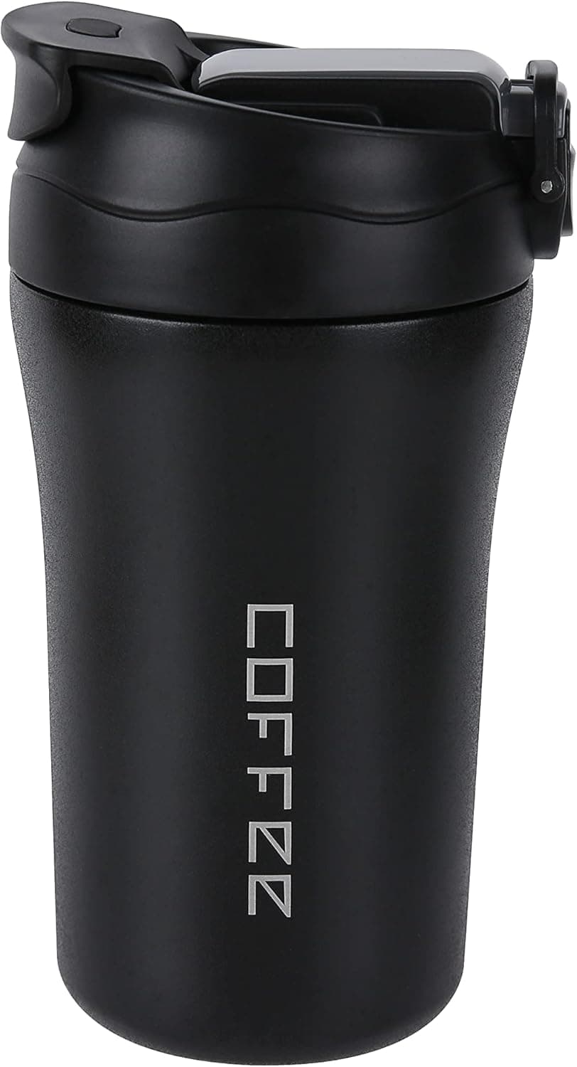 Falafale Travel Coffee Mug Vacuum Insulated Coffee Mug with Straw , Leakproof Lid Double Wall Coffee Tumbler for Warm or Cold Coffee or Drinks 450ml/15oz(Black)