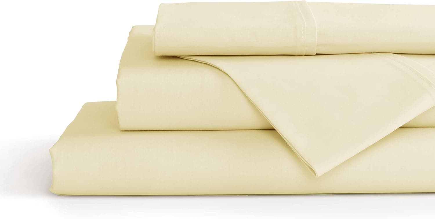 100% Cotton Percale Sheets King Size, Cream, Deep Pocket, 4 Pieces Sheet Set - 1 Flat, 1 Deep Pocket Fitted Sheet and 2 Pillowcases, Crisp Cool and Strong Bed Linen