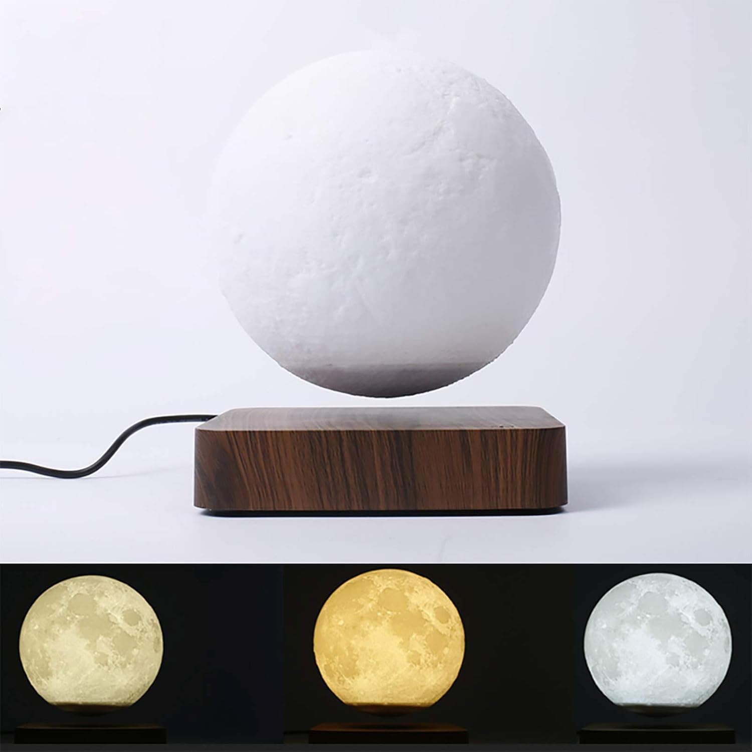 FKJYUF Levitating Moon Lamp, Socket-Powered Revolving Moon Lamp Light, 3 Colors of Mind Glowing Moon Lamp, Unique Home Decor, Creative Gift for Family and Friends. (Maroon)