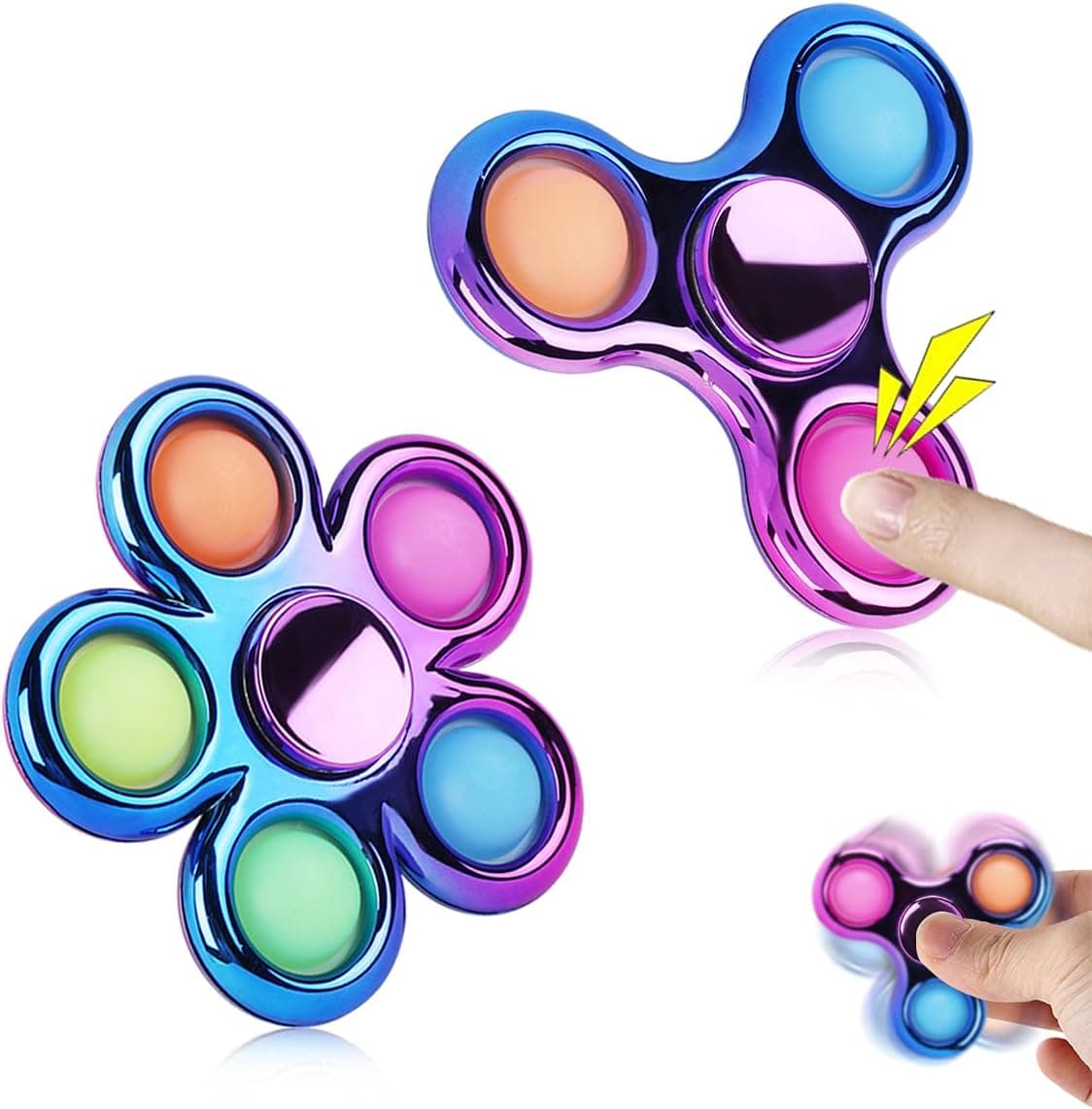 Aveloki 2 Pack Pop Fidget Spinner Toy, Push Bubble Pop Finger Spinner, Party Favor Sensory Simple Fidget Spinners, Fidget Pack Hand Spinner for ADHD, Anxiety, Stress Relief Sensory Toy for Kids