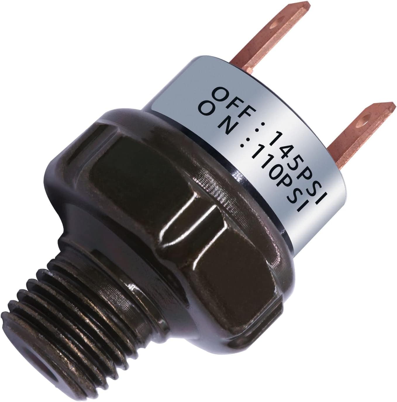 mankk Air Pressure Switch 110-145 PSI Thread 1/4"NPT 24V 12V DC Air Compressor Pressure Switch for Air Horn Train 110-145-1/4"NPT-BK