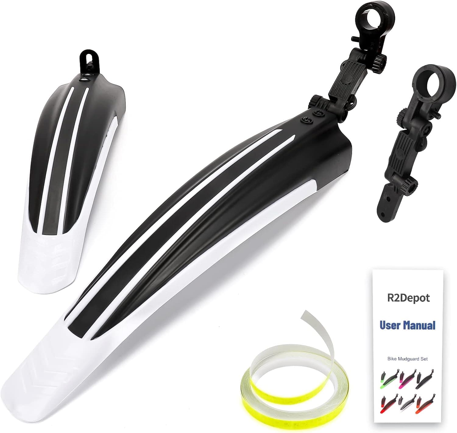 Bike Mudguard Set with 8M DIY Reflective Tape, 2 Parts-Universal Full Cover Thicken Widen Bicycle Fender Set, Front/Rear Mud Guards Fit for 20"/22"/24"/26" MTB Mountain Road Bike Riding Cycling