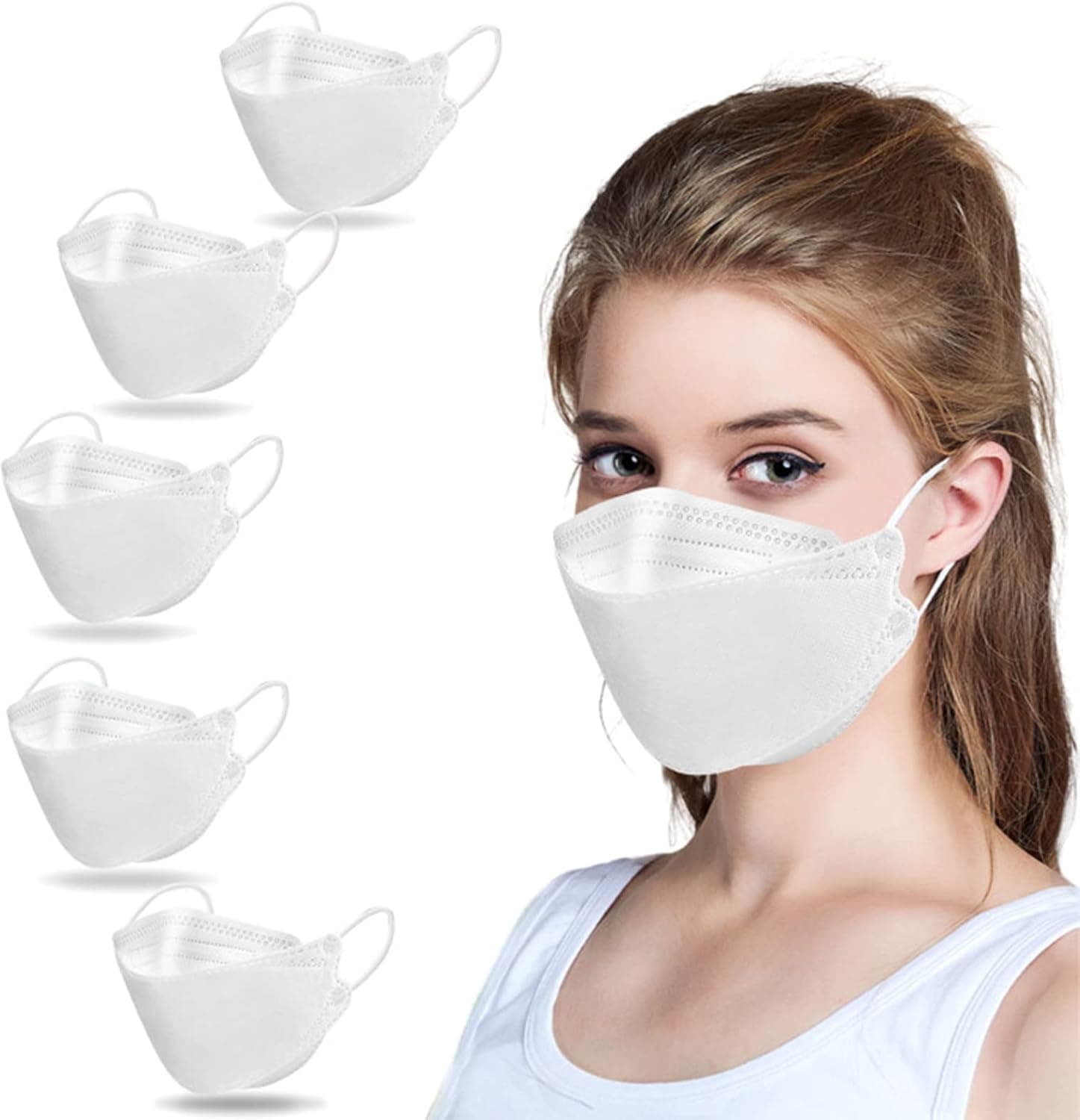 KF94 Certified, 3D Face Safety Mask for Adult, 4-Layer Filters Breathable Comfortable Protection, Protective Nose Mouth Covering Dust Mask, Keep Makeup Clean, Such as Foundation & Lipstick (50, white)