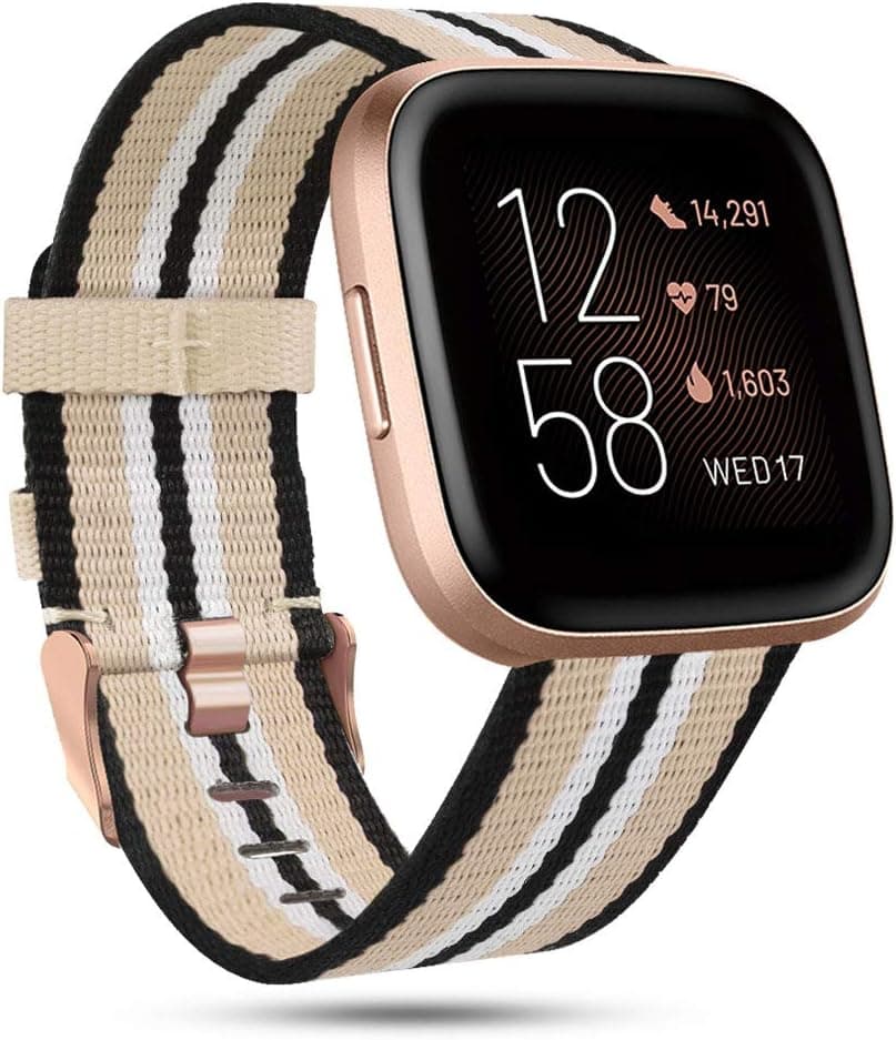 RIOROO Compatible with Fitbit Versa Bands/Versa 2/Versa Lite Strap for Women Men, Breathable Woven Fabric Sport Straps, Adjustable Replacement Wristbands for Smart Watch