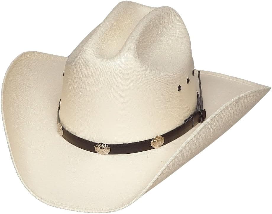Classic Cattleman Straw Cowboy Hat with Silver Conchos White 7.625