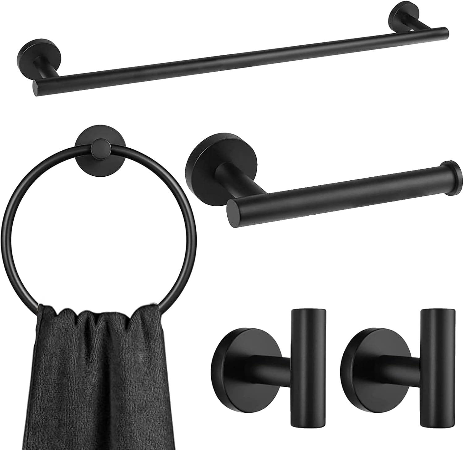 5-Pack Matt Black Bathroom Towel Rack Set Towel Rack Set for Bathroom Wall Mounted 24 Inch Bathroom Towel Rack Set Bathroom Towel Rack and Toilet Paper Holder Set