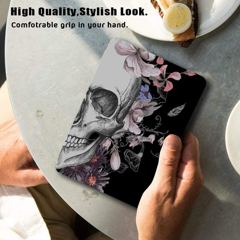 QIYI Cover for Kindle Paperwhite Water-Safe PU Leather Case 10th Gen 2018 Released Pink Flowers Black Kids Adults Ereader Protective Sleeves Shock Absorption eBook Reader Covers - Skull in Blossom