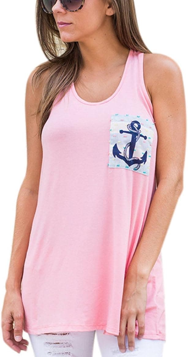 Jubileens Women's Anchor Sleeveless Loose Vest Racerback Tank Tops Tee Shirt