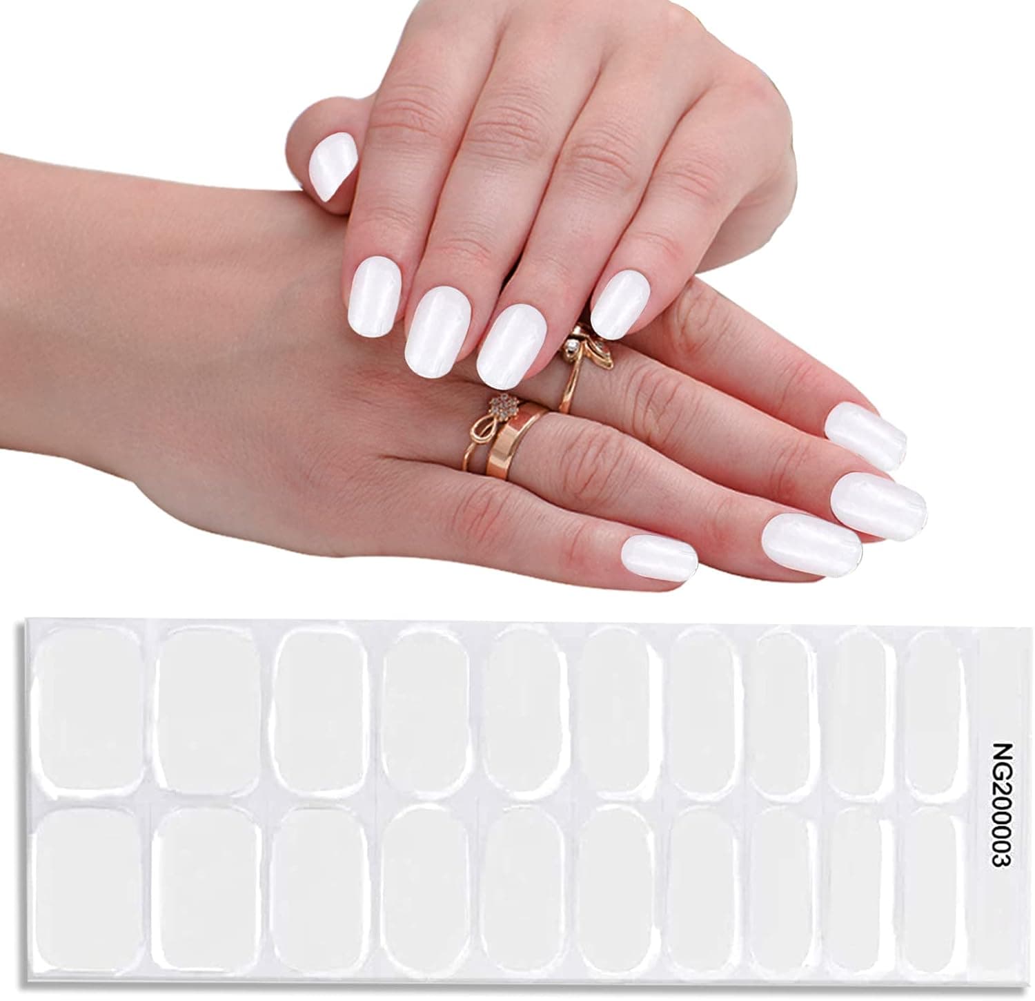 20Pcs Semi Cured Gel Nail Polish Strips,HOINCO White Street Nail Strips Self-Adhesive Full Wrap Gel Nail Art Sticker Manicure Stickers with Nail File and Stick