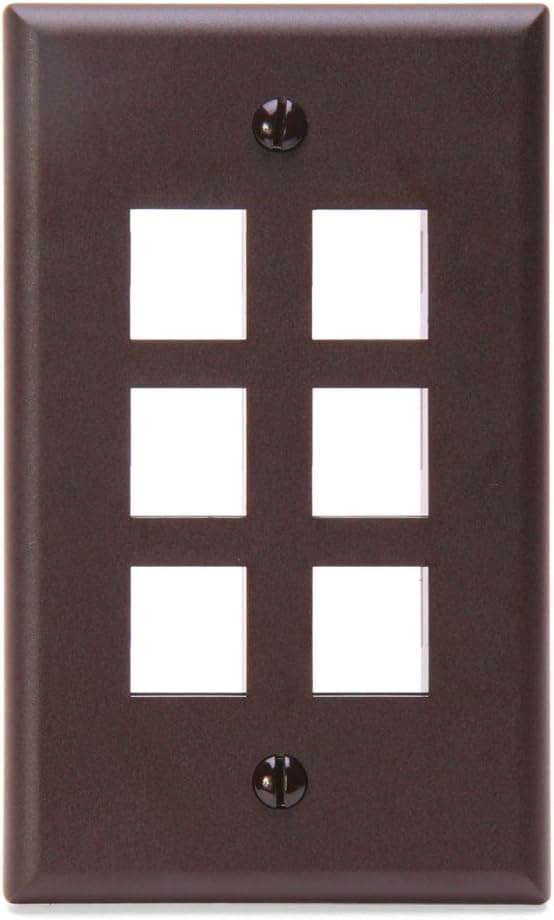 Leviton 41080-6BP QuickPort Wallplate, Single Gang, 6-Port, Brown