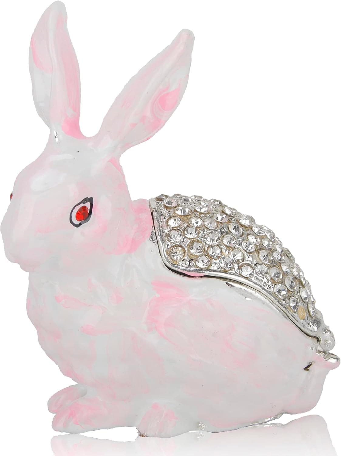SEVENBEES Pink Jeweled Bunny Rabbit Trinket Boxes Hinged Rabbit Figurine Collectible Jewelry Boxes Ring Holder