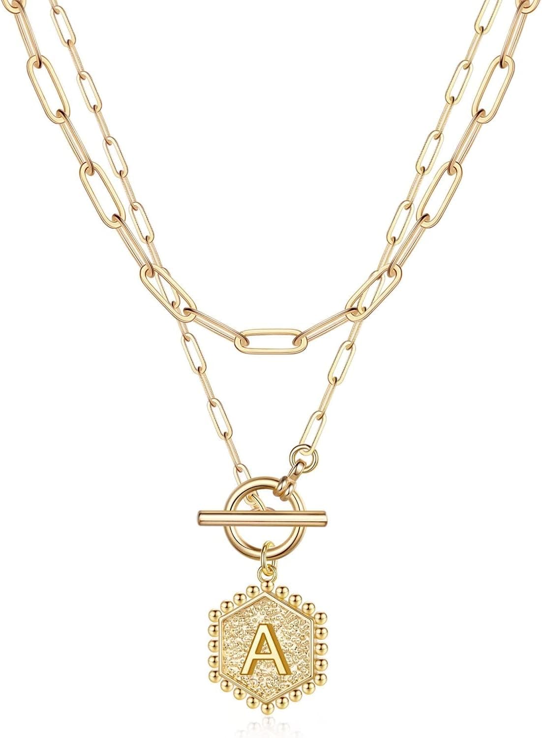 IEFWELL Layered Gold Necklaces for Women, 14K Gold Plated Paperclip Chain Necklace Gold Necklace Toggle Clasp Layering Necklaces for Women Gold Jewelry for Women