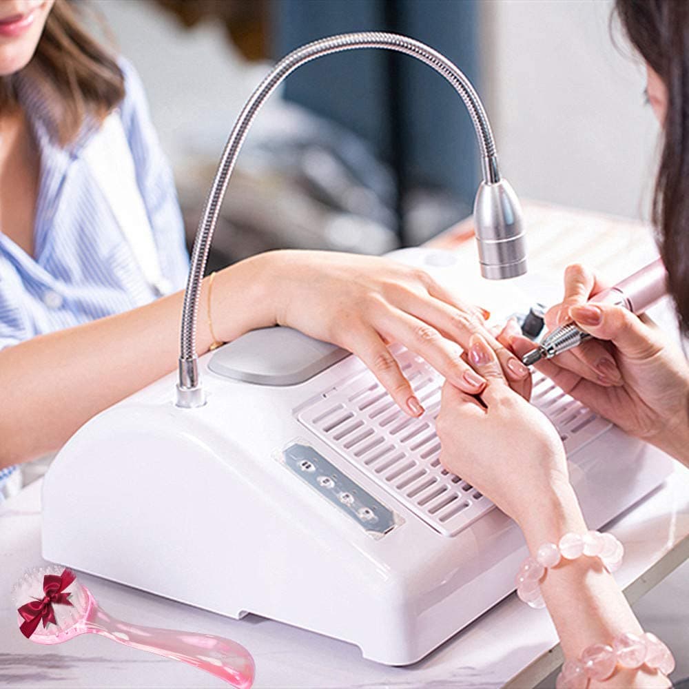 Nail Dust Collector Vacuum 5 In 1 Nail Vacuum Dust Collector for Acrylic Nails With Nail Drill Bits Nail Hand Rest UV Nails Dry & Desk Lamp, Dust Collector Filter 40W Nails Vacuum