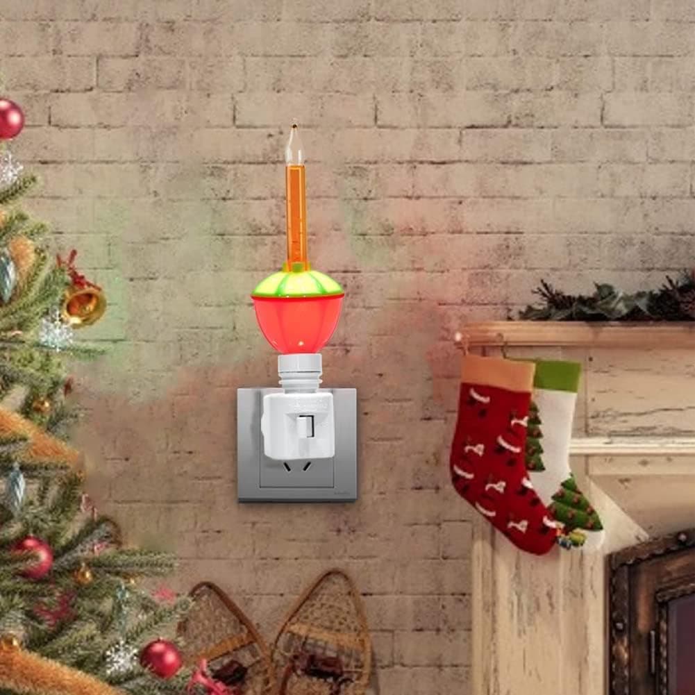 GOOTHY 1 Pack Multicolor Bubble Light Night Lights, 2 Vintage Christmas Bubble Light Bulb with Multicolor Fluid for Christmas Decoration (1 Spare), C7/E12 Candelabra Base, Swivel Plug in White Base