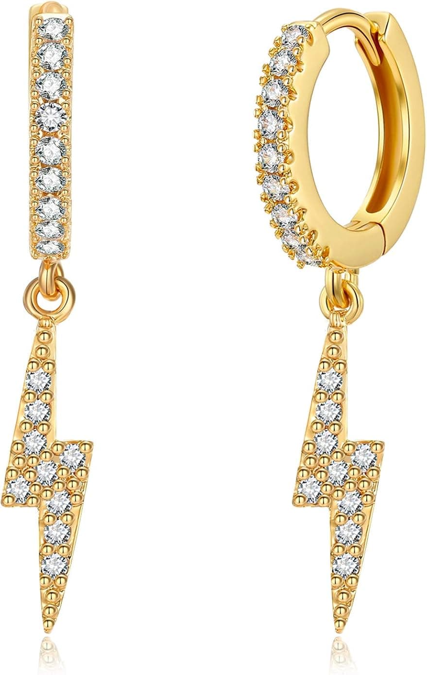 sovesi Gold Huggie Earrings for Women 14k Gold Plated Dainty Drop/Dangle Star Earrings Cute Small Hoop Earrings for Women